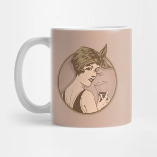 Lady Drinking Wine. Art deco style illustration design. Mug